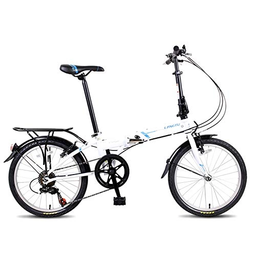 Folding Bike : Shengshihuizhong Folding Bike, 20 Inch Men And Women Ultra Light Portable Adult Bicycle, Student Shift Bicycle The latest style, simple design (Color : White, Edition : 7 speed)