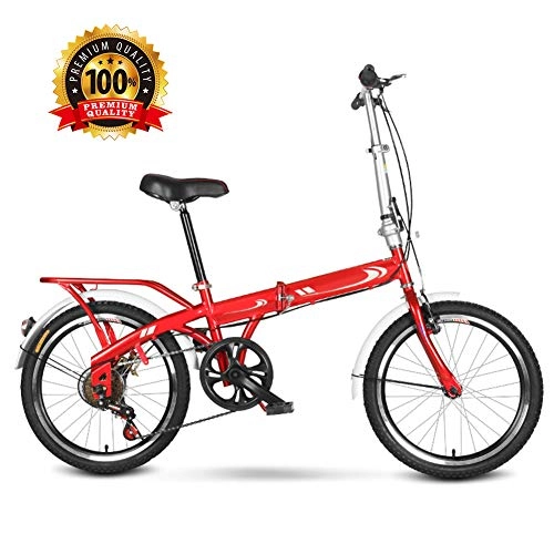 Folding Bike : SHIN Foldable Adult Bicycle 20 Inch, Unisex Lightweight Commuter Bike, 6-Speed MTB Folding Bicycle, Mountain Bike / Red