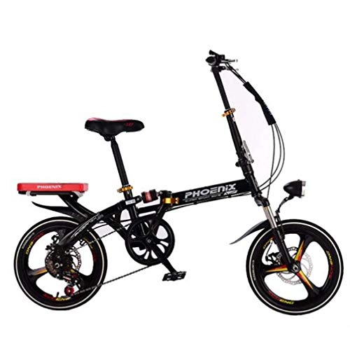 Folding Bike : SHIN Folding Bike Unisex Alloy City Bicycle 16" With Adjustable Handlebar & Seat 6 speed, comfort Saddle Lightweight For Adults Men Women Teens Ladies Shopper with lights / Black / 16in