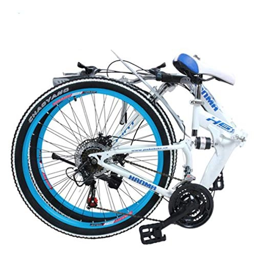 Folding Bike : SHIN Folding Mountain Bicycle Bike Adult Lightweight Unisex Men City Bike 27-inch Wheels Aluminium Frame Ladies Shopper Bike With Adjustable Seat, Disc brakes / white blue / 24 speed