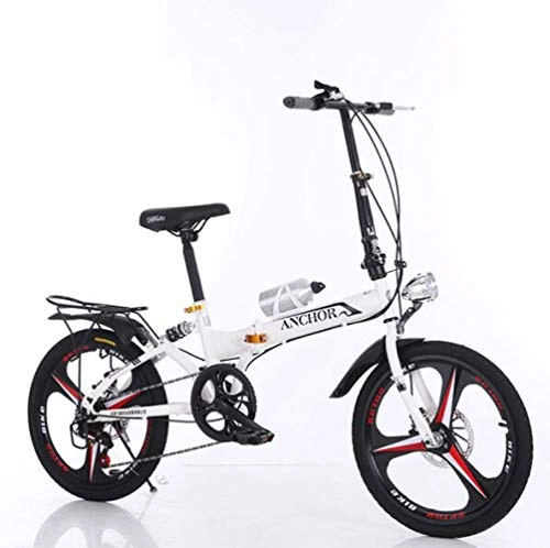 Folding Bike : SHIN Unisex Folding Bike Adults Mini Lightweight Alloy City Bicycle For Men Women Ladies Shopper With Adjustable Handlebar & Comfort Saddle, aluminum, 6 speed Disc brake / White