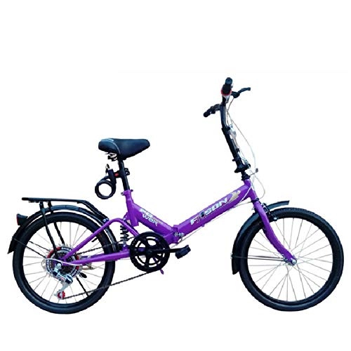 Folding Bike : shock absorption folding bicycle Men and women lightweight student single speed car Fixed gear bicycle Single speed High carbon steel frame-Variable speed shock absorption - purple