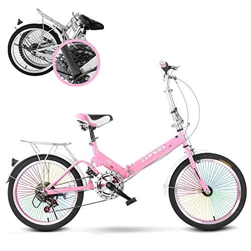 Folding Bike : Shock Absorption Lightweight Folding Bicycle For Women And Men, 20 Inch 6 Speed Foldable Bike, With Colored Spoke 6 Geared Adults Bike
