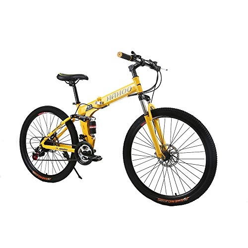Folding Bike : Shock Speed Mountain Bike Bicycle Spoke Wheels Folding 24 / 26 Inch Dual Disc Brakes (27Speed), Yellow, 26" 27speed
