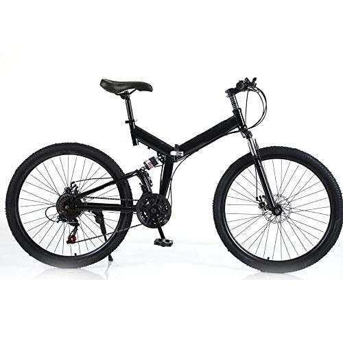 Folding Bike : SHZICMY Adult Foldable Bike, 26-Inch Wheels, Suspension Mountain Bike Disc Brakes Bicycle, 21 Speed, Carbon Steel, Mens / Womens Folding Mountain Bicycle