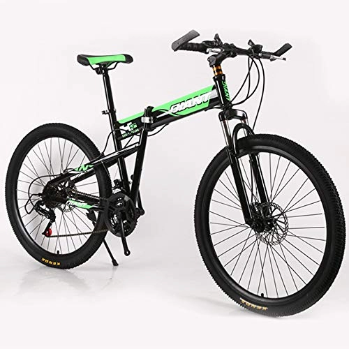 Folding Bike : SIER 26 inch double disc mountain bike wheel integrally folded mountain bike shock absorber 21 speed transmission vehicle, Green