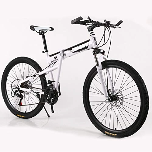 Folding Bike : SIER 26 inch double disc mountain bike wheel integrally folded mountain bike shock absorber 21 speed transmission vehicle, White