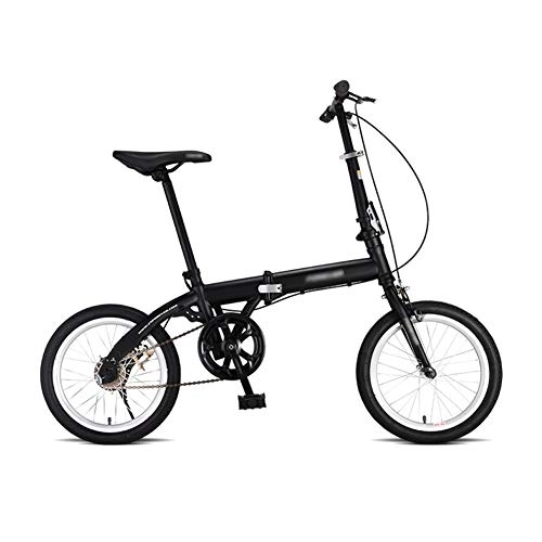 Folding Bike : Single Speed Foldable Bicycle, with Comfort Saddle 16 Inch Folding Bike Low Step-Through Steel Frame Urban Riding and Commuting, Black
