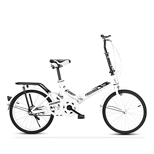 Folding Bike : Single Speed Folding Bicycle Shock Absorber Lightweight Portable Foldable Bike Travel Exercise City Bike for Men Women Student Teenager, White(Size:16 inch)