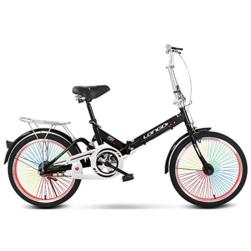 Folding Bike : Single Speed Folding Bike For Men And Women, 20 Inch Damping Foldable Bicycle, With Colorful Spoke & Front And Rear Brake & Adjustable Handlebars Adult Bike