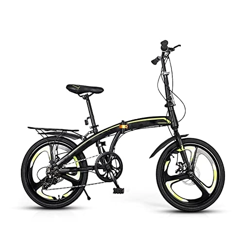 Folding Bike : SLDMJFSZ Carbon Steel Foldable Bicycle, 20 inch 7 Speed Bilateral Folding Pedal Folding Bike with Disc Brakes Non-slip Wheels City Bicycle, fluorescent green 2