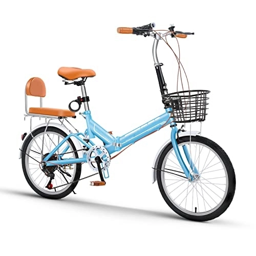 Folding Bike : SLDMJFSZ Foldable Bicycle, 20 inch 7 Speed Variable Speed Folding Bike with Disc Brakes Non-slip Wheels City Bicycle for Girl Women, Blue