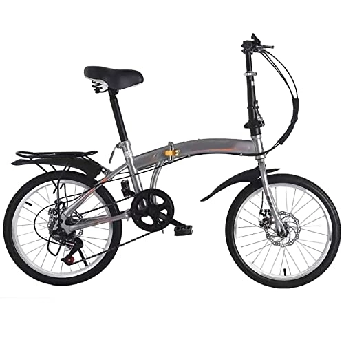 Folding Bike : SLDMJFSZ Foldable Bicycle, 6 Speed 20 inch Variable Speed Folding Bike with Disc Brakes Aluminium Wheels City Bicycle for Women, Men, Silver