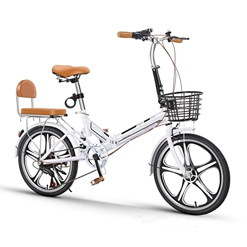 Folding Bike : SLDMJFSZ Foldable Bicycle for Girl Women, 20 inch 7 Speed 5 knives Variable Speed Folding Bike with Disc Brakes Non-slip Wheels City Bicycle, White