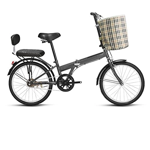 Folding Bike : SLDMJFSZ Foldable Bicycle with Basket and Backrest, 20 inch 7 Speed Folding Bike with Disc Brakes Non-slip Wheels City Bicycle, grey