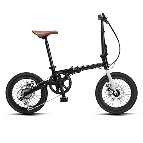 Folding Bike : SLDMJFSZ Folding Bike Foldable Bicycle with 7 Speed Shimano Gears 16-inch Easy Folding City Bicycle with Disc Brake, 16 * 1-3 / 8 Tire, high gloss black