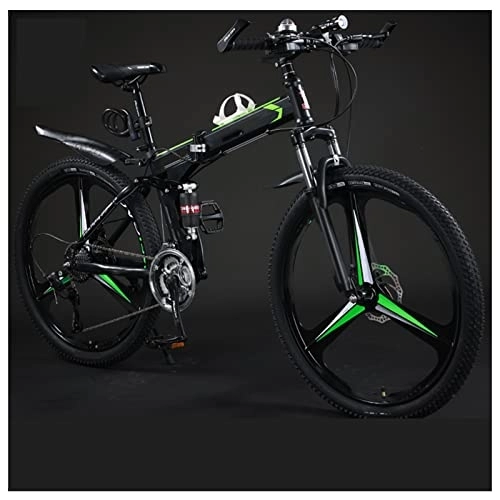 Folding Bike : SLDMJFSZ Folding Bike Foldable Bicycle with Dual Disc Brakes 24-inch Aluminium Wheels Easy Folding City Bicycle for Women, Men, black green, 24speed