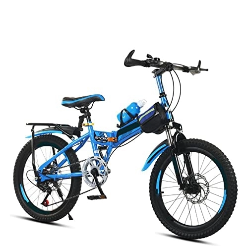Folding Bike : SLDMJFSZ Heavy Duty Folding Bike-Lightweight Carbon Steel Frame Genuine Shimano 20-Inch Folding Bike for 125-145cm height Boy Girl, sky blue