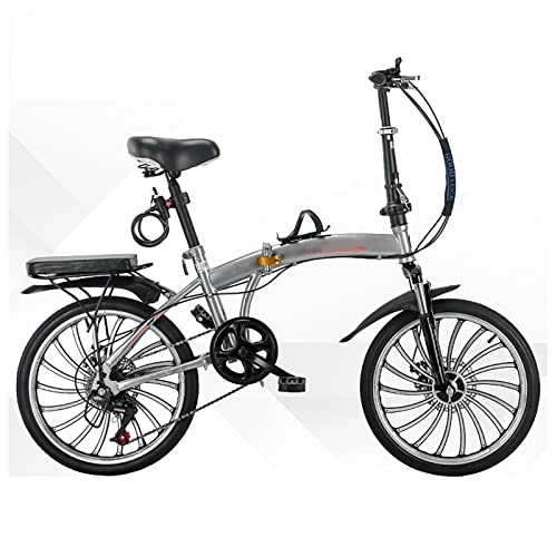 Folding Bike : SLDMJFSZ Variable Speed Folding Bike, 6 Speed 20 inch Foldable Bicycle with Disc Brakes Aluminium Wheels City Bicycle for Women, Men, Silver