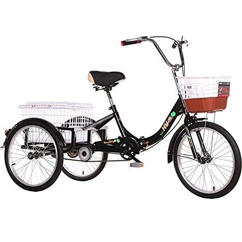 Folding Bike : SN Adult Folding Tricycles, 1 Speed Adult Trikes, 16 / 20 Inch 3 Wheel Bikes With Low Step-Through, Foldable Tricycle With Basket Family Manpower Trike (Color : Black, Size : 16inch)