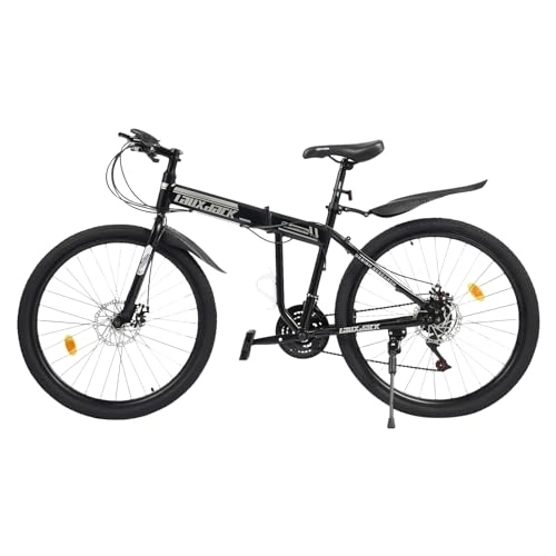 Folding Bike : Soberoses 26 Inch Mountain Bike 21 Speed Adult Bicycle Foldable MTB Full Suspension Disc Brake Height Adjustable with Mudguard Non-Slip Handlebars & Pedals