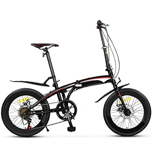 Folding Bike : Speed ? Folding Bicycle 20-inch Double-disc Brakes Children Bicycle Adult Female Students Bicycle Cross-country Bike, Black-20in