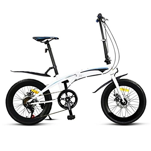 Folding Bike : Speed ? Folding Bicycle 20-inch Double-disc Brakes Children Bicycle Adult Female Students Bicycle Cross-country Bike, White-20in