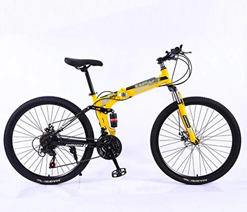 Folding Bike : Sports Folding Bicycle Mountain Bikes, 21 / 24 / 27 Speed Steel Frame Double Shock Absorption Bicycle, 24 / 26 Inch (Color : Yellow, Size : 24 inch 21 speed)