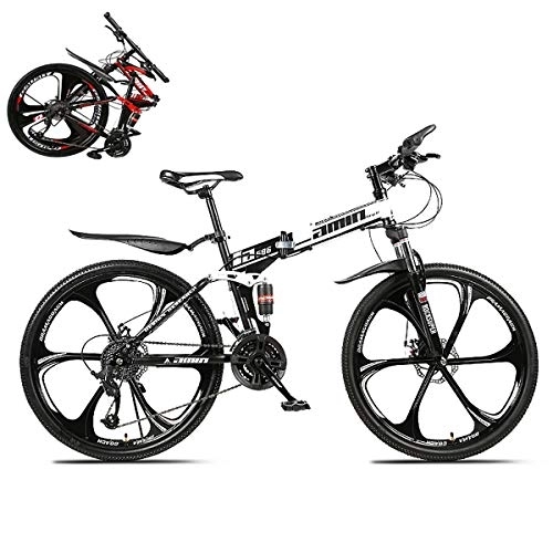 Folding Bike : STRTG Folding Mountain Bike, Full Suspension MTB, Folding Outroad Bicycles, Folded Within 10 Seconds, 21 * 24 * 27 * 30-Speed, 24 26-inch Wheels Outdoor Bicycle