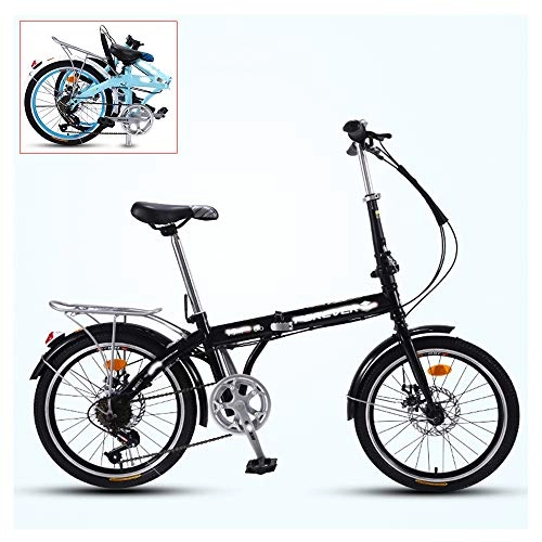 Folding Bike : SUIBIAN Folding Adult Bicycle, 16-inch Ultra-light Portable Bicycle, 3-step Folding, 7-speed Adjustable, Front and Rear Double Disc Brakes, 4 Colors, Black