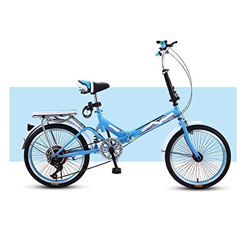 Folding Bike : SUIBIAN Folding Adult Bicycle, 20-inch Shock-absorbing Portable Bicycle, 6-speed Adjustment, Suitable for Male and Female Student Walking Bicycles (including Gift Packs), Blue