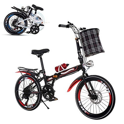 Folding Bike : SUIBIAN Folding Adult Bicycle, Ultra-light Portable 20-inch Variable Speed Student Mini Bike, Front and Rear Double Disc Brake 6-speed Seat Adjustable, Red