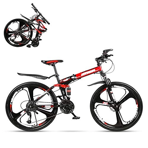 Folding Bike : SUIBIAN Folding Adult Bike, 26-inch Variable Speed Double Shock Absorption Off-road Racing, with Front Shock Lock, 4 Colors, Suitable for Height 165-185cm, Red, 24