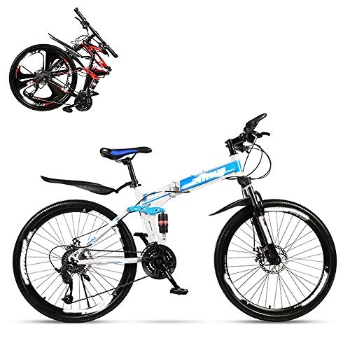Folding Bike : SUIBIAN Folding Mountain Bike Adult, 26 Inch Double Shock Absorption Off-road Variable Speed Racing Car, Fast Bike for Men and Women 21 / 24 / 27 / 30 Speed, Spoke Terms, Blue, 21