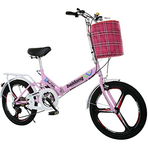 Folding Bike : SXRKRZLB Folding Bikes Folding Bicycle Portable Variable 6 Speed Bicycle Adult Student City Commuter Freestyle Bicycle with Basket (Color : Pink)