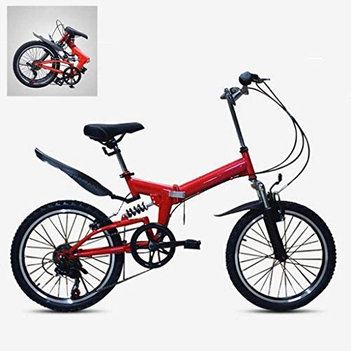 Folding Bike : SXXYTCWL 20 inch Folding Mountain Bikes, 6-Speed Variable High Carbon Steel Frame, Shock Absorption V Brake All Terrain Adult City Foldable Bicycle 6-11, White jianyou (Color : Red)
