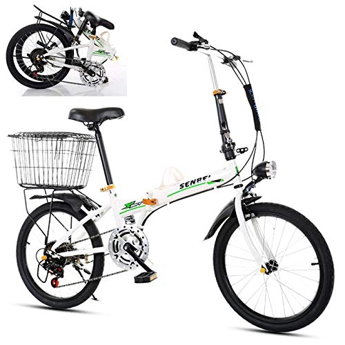 Folding Bike : SXZZ 20 Inches Folding Bicycle, Portable Mini City Bike with LED Light, Pedal Car Aluminum Alloy Frame Light Lightweight And Durable for Adult Student, White