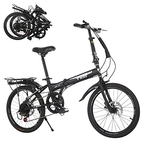 Folding Bike : SYCHONG 20 Inch Speed Folding Bike Adult, Adjustable Seat And Body Height, Front And Rear Disc Brakes, Black