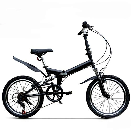 Folding Bike : SYCHONG 20Inch Folding Bicycle, Portable, Shock Absorptio, Variable Speed Mountain Road Bicycle, Available for Adults Children, Black