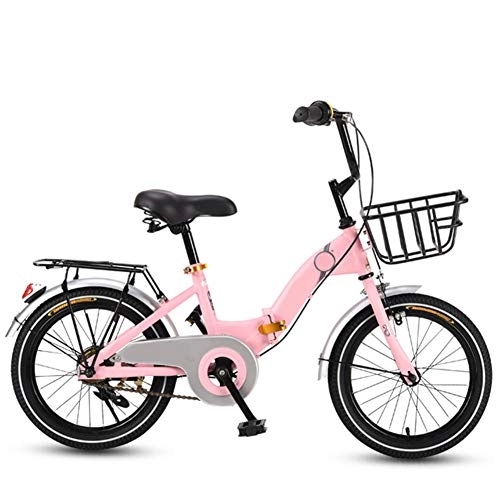 Folding Bike : SYCHONG Children's Folding Bicycle, 16 Inch-20 Inch Lightweight Girl Stroller with Adjustable Seat, 8-12 Bicycle Aged Student Bicycle, 1Pink