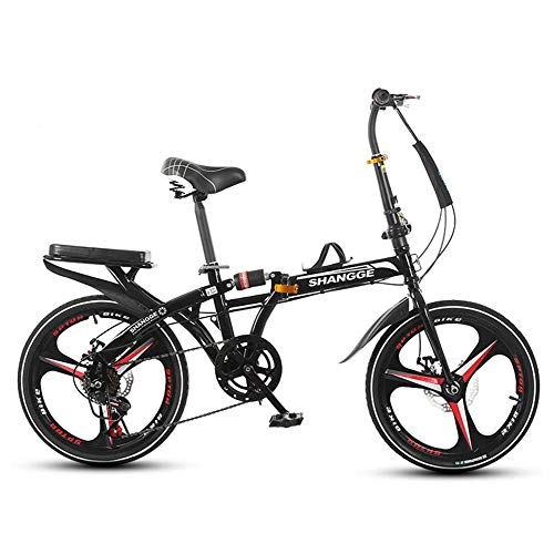Folding Bike : SYCHONG Folding Bike 20Inch, Folding City Bike, Single Speed, Shock Absorber Brake, Fully Assembled, Available for Adults Children Students Small Bicycle, Black