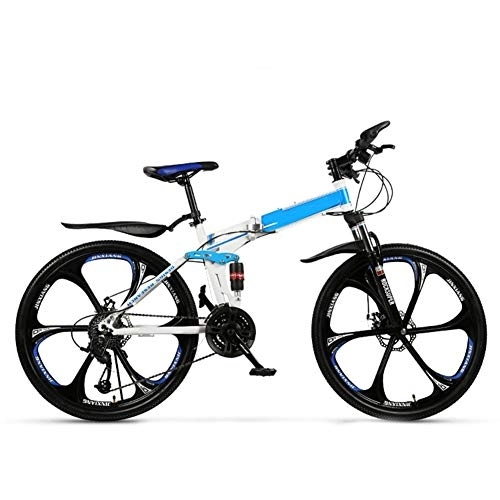 Folding Bike : SYCHONG Folding Mountain Bike Bicycle, 24 / 27 Speed Foldable Bike, High Carbon Steel Frame, Non-Slip, Double Shock, Small Portable Male And Female Leisure Bicycle, White, 26inches