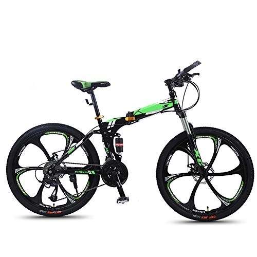 Folding Bike : SYCHONG Folding Mountain Bike Variable Speed 24 / 26 Inches Six-Knife Wheel Shock Absorption Folding Bike MTB Bicycle, Green, 24speed