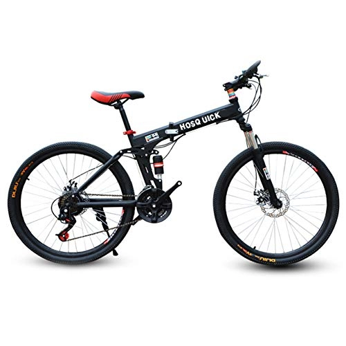 Folding Bike : SYCHONG Mountain Bike Spoke Wheels Dual Suspension Folding Bike 27 Speed MTB Bicycle, Black, 26inches