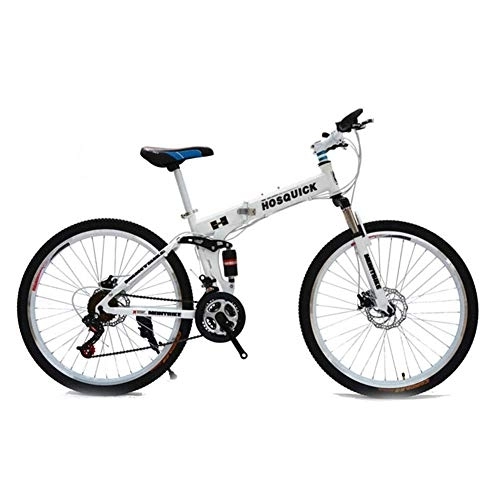 Folding Bike : SYCHONG Mountain Bike Spoke Wheels Dual Suspension Folding Bike 27 Speed MTB Bicycle, White, 24inches
