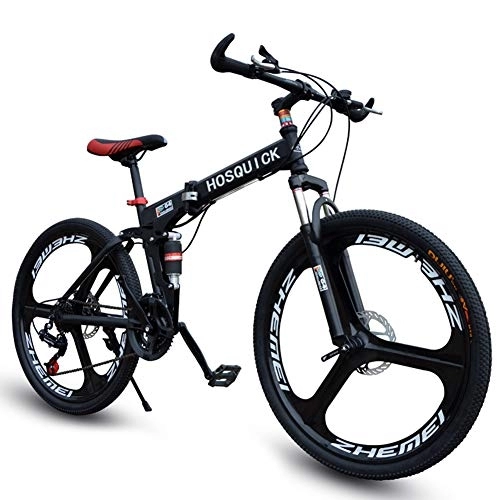 Folding Bike : SYCHONG Mountain Bike Three-Knife Wheel Dual Suspension Folding Bike 21 / 24Speed MTB Bicycle, Black, 24inches