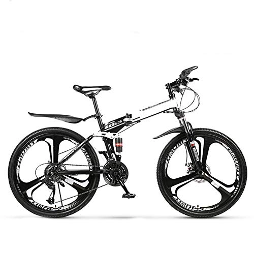 Folding Bike : SYCHONG Outroad Mountain Bike 30 Speed 26 / 24 Inch Wheels Dual Suspension Non-Slip Folding Bike for Adults, White, 26inches