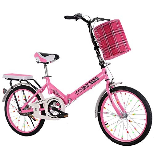 Folding Bike : SYLTL 16 / 20in Folding City Bicycle Unisex Adult Suitable for Height 120-180 cm Foldable Bike Portable Folding Bike Travel, Pink, 20inches
