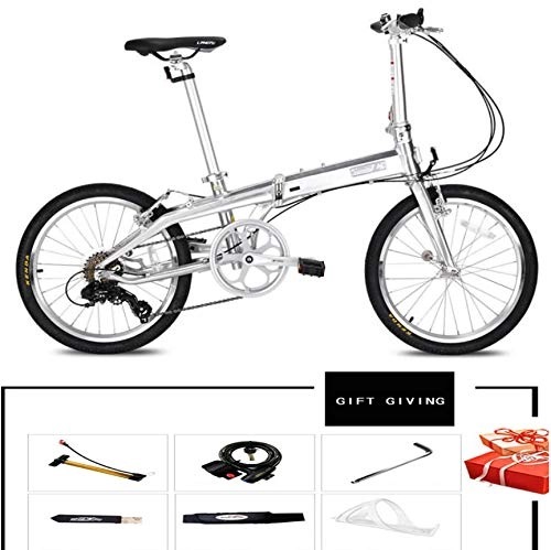 Folding Bike : SYLTL 20in Aluminum Alloy Folding Bike Adult Unisex Portable Folding City Bicycle Damping Mini Student Folding Bike, white