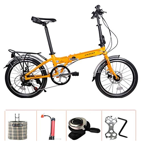 Folding Bike : SYLTL 20in Folding City Bicycle Double Disc Brake Unisex Adult Go to Work Suitable for Height 140-180 cm Foldable Bike Portable Folding Bike, yellow